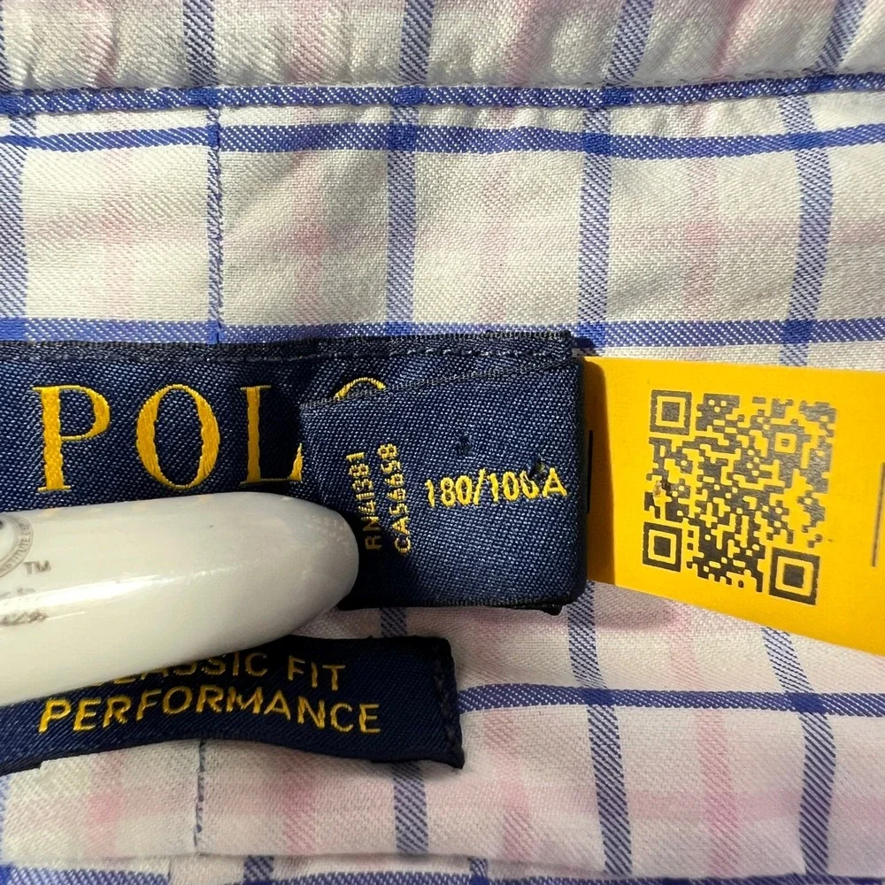 Polo Ralph Lauren Button Down Shirt Mens L Blue White Performance Classic Fit
